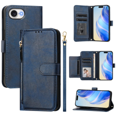 A-One Brand - iPhone 16e Plånboksfodral Zipper Pocket Läder - Blå