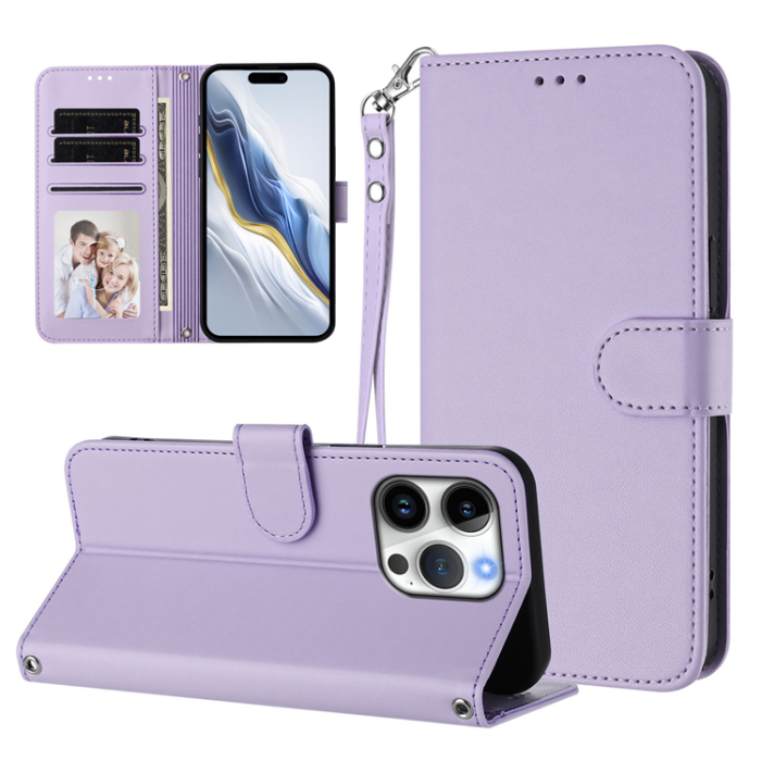 A-One Brand - iPhone 16 Pro Max Plånboksfodral Läder med Handledsrem - Ljuslila
