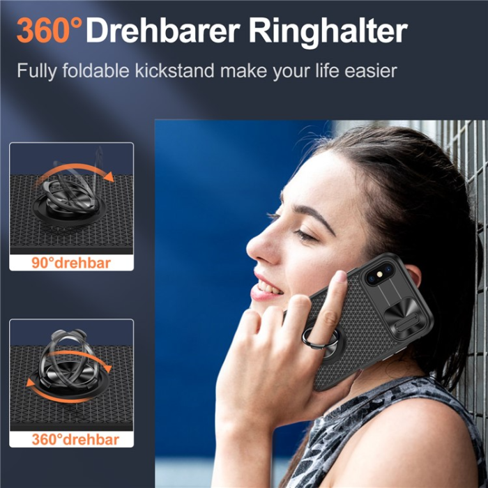 A-One Brand - iPhone X/XS Mobilskal Ringhållare Kickstand - Svart
