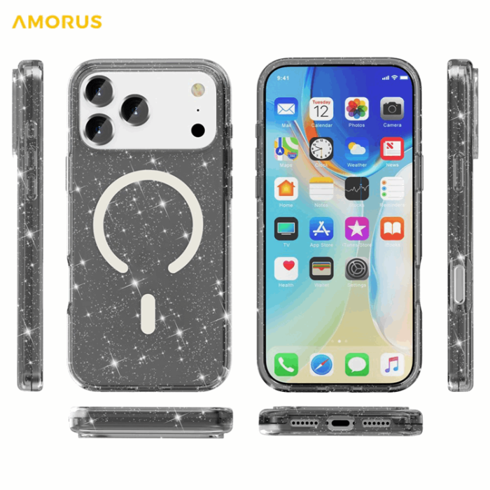 AMORUS - AMORUS iPhone 17 Pro Max Mobilskal Magsafe Glitter Powder PC + TPU