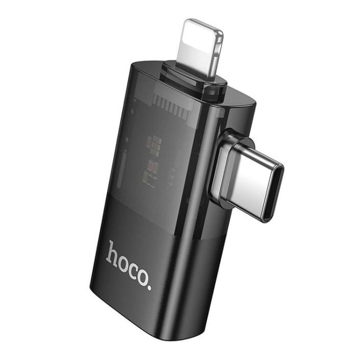 Hoco - Hoco 2-i-1 OTG Adapter USB-A Till Lightning/USB-C UA36E - Svart