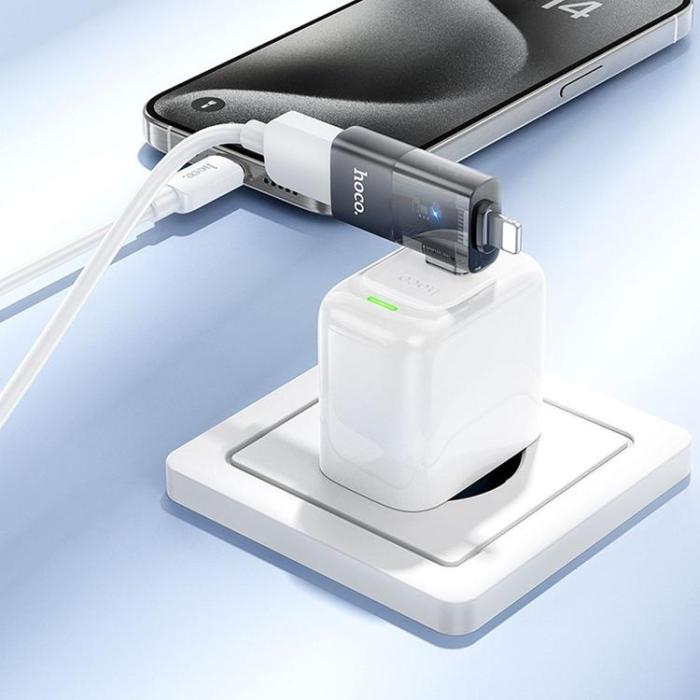 Hoco - Hoco 2-i-1 OTG Adapter USB-A Till Lightning/USB-C UA36E - Svart