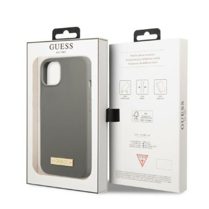 Guess - Guess iPhone 13 Mini Skal MagSafe Silicone Logo Plate - Grå