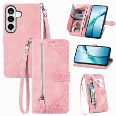 OEM - Pl&aring;nboksfodral f&ouml;r Samsung Galaxy S26 Konstl&auml;der med dragkedja - Rosa