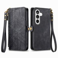 OEM - Pl&aring;nboksfodral f&ouml;r Samsung Galaxy S26 Konstl&auml;der med dragkedja - Svart