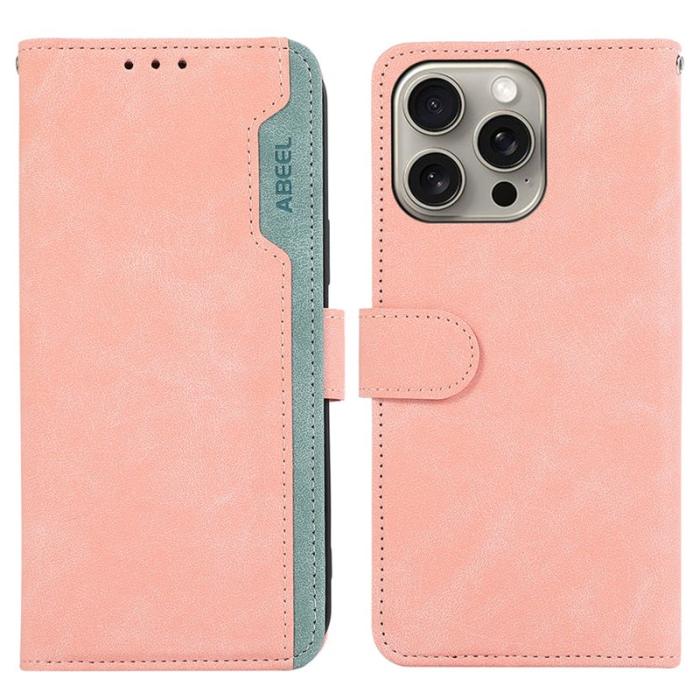 ABEEL - ABEEL iPhone 16 Pro Plånboksfodral RFID-Skydd Konstläder Flip - Rosa