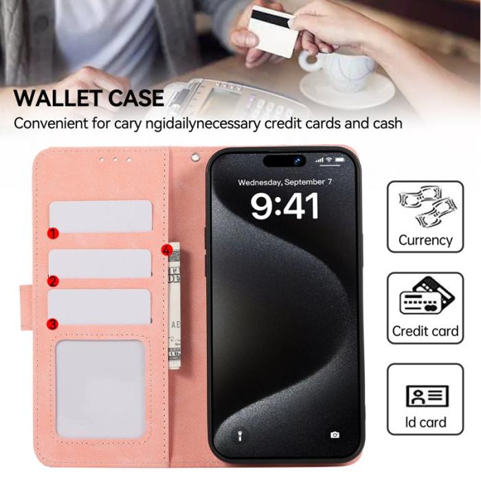 ABEEL - ABEEL iPhone 16 Pro Plånboksfodral RFID-Skydd Konstläder Flip - Rosa