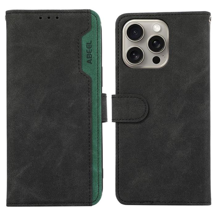 ABEEL - ABEEL iPhone 16 Pro Plånboksfodral RFID-Skydd Konstläder Flip Svart