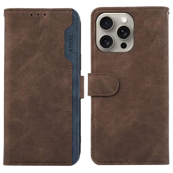 ABEEL - ABEEL iPhone 16 Pro Plånboksfodral RFID-Skydd Konstläder Flip - Brun