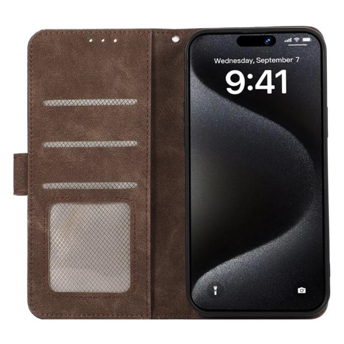 ABEEL - ABEEL iPhone 16 Pro Plånboksfodral RFID-Skydd Konstläder Flip - Brun