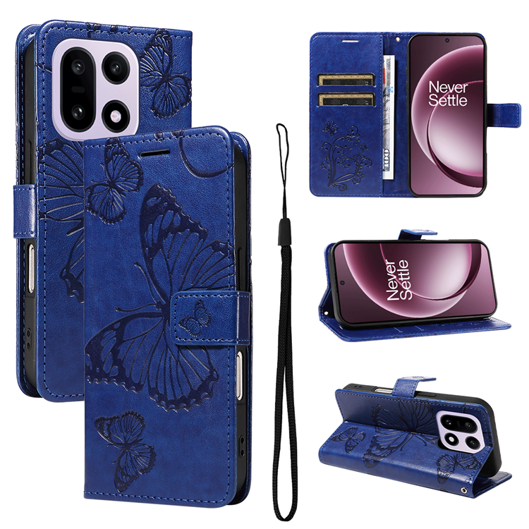 OnePlus 15 5G Konstläder Plånboksfodral Floral Butterfly Imprinted (Blå) | 2353 | AlltMobil