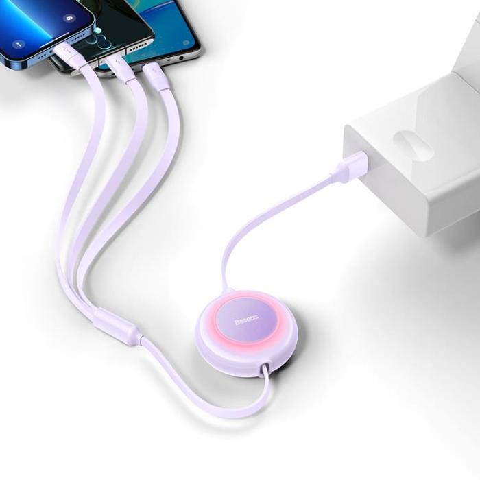 UTGATT1 - Baseus Retractable 3in1 microUSB/Lightning/Typ-C 3.5A 1.1m - Lila