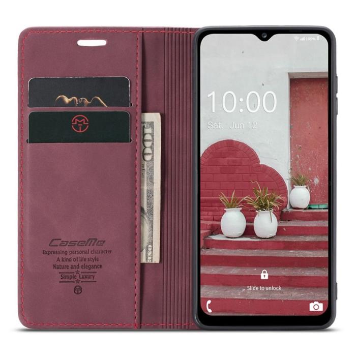 Caseme - CASEME 013 Series Samsung Galaxy M53 5G Konstläder Plånboksfodral Vinröd