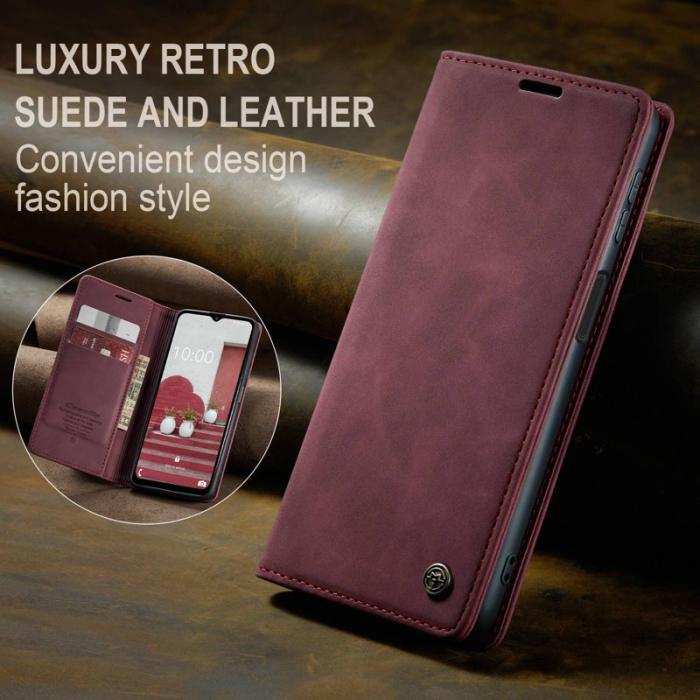 Caseme - CASEME 013 Series Samsung Galaxy M53 5G Konstläder Plånboksfodral Vinröd