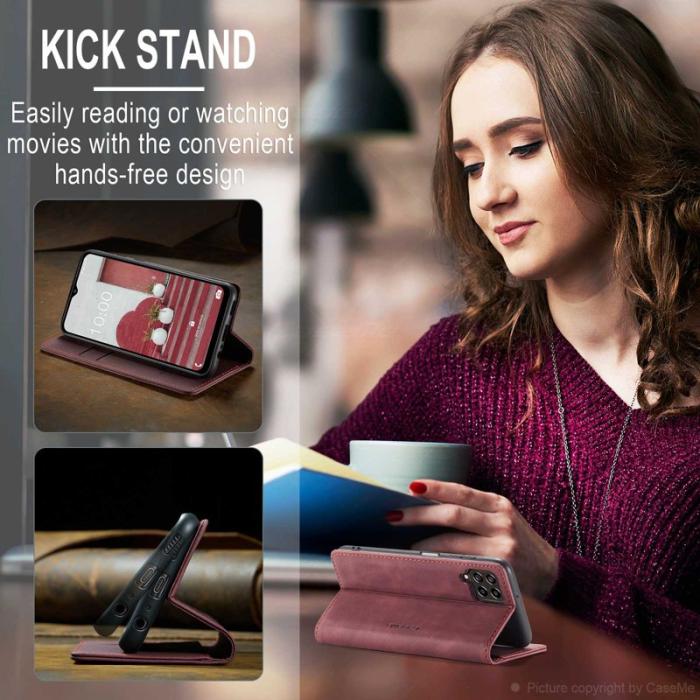 Caseme - CASEME 013 Series Samsung Galaxy M53 5G Konstläder Plånboksfodral Vinröd