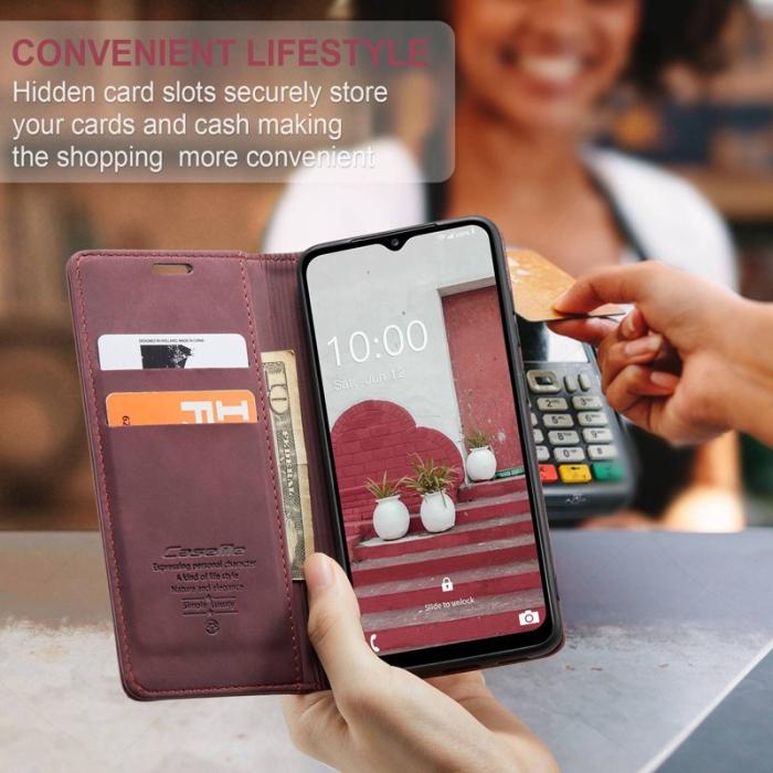 Caseme - CASEME 013 Series Samsung Galaxy M53 5G Konstläder Plånboksfodral Vinröd
