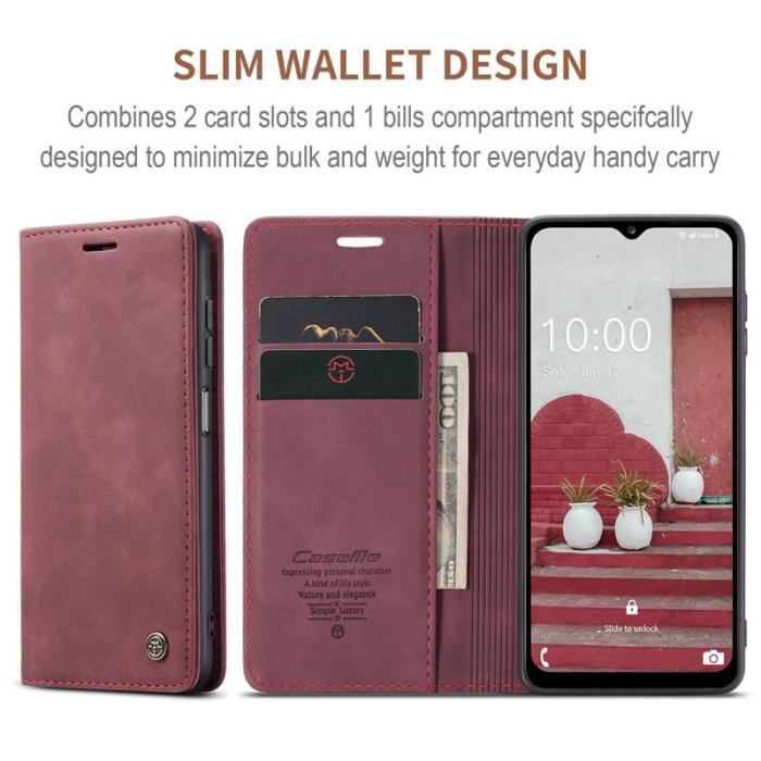 Caseme - CASEME 013 Series Samsung Galaxy M53 5G Konstläder Plånboksfodral Vinröd