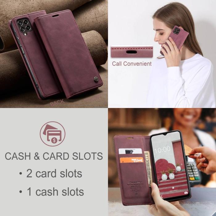 Caseme - CASEME 013 Series Samsung Galaxy M53 5G Konstläder Plånboksfodral Vinröd