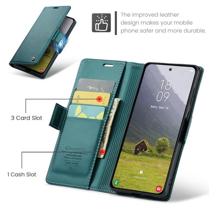 Caseme - CASEME 023 Series Samsung Galaxy S25 Edge Konstläder Plånboksfodral Grön