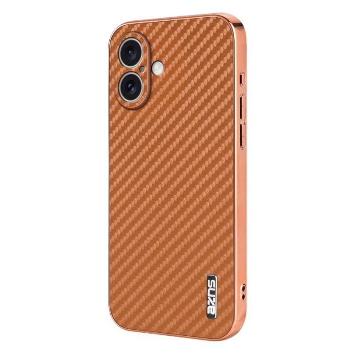 AZNS - AZNS iPhone 16 Plus Fodral - Elektroplätering Kolfiber PU+TPU - Brun