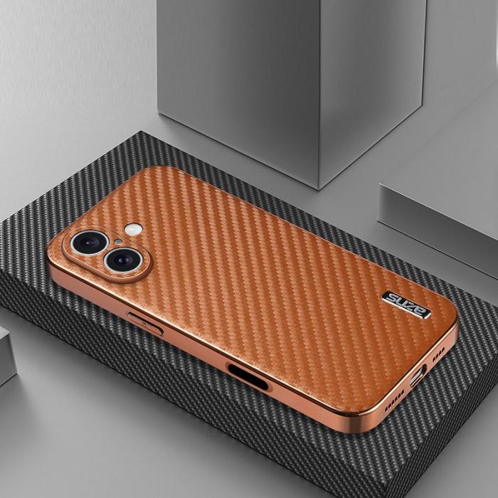 AZNS - AZNS iPhone 16 Plus Fodral - Elektroplätering Kolfiber PU+TPU - Brun