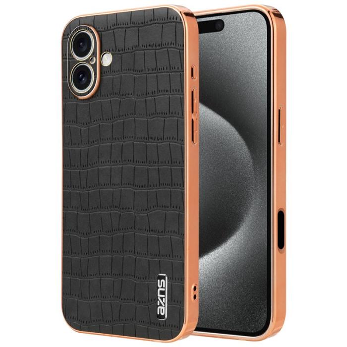 AZNS - AZNS iPhone 16 Plus Fodral Elektroplätering KonstLäder - Svart