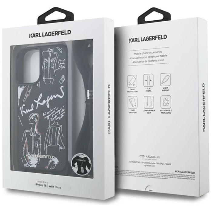 KARL LAGERFELD - Karl Lagerfeld iPhone 16 Mobilskal Crossbody Grained Pattern - Svart