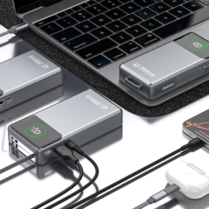 Dudao - Dudao Powerbank 20000mAh 45W med Inbyggda Utdragbar USB-C Kabel K31 Pro - Grå