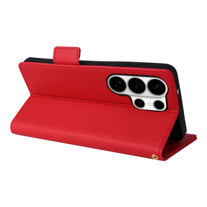 A-One Brand - Galaxy S26 Ultra Plånboksfodral Litchi Läder med Rem - Röd