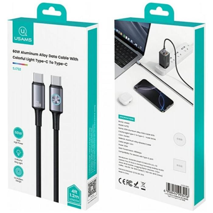 USAMS - USAMS USB-C Till USB-C Kabel 60W 1.2m Huan - Tarnish