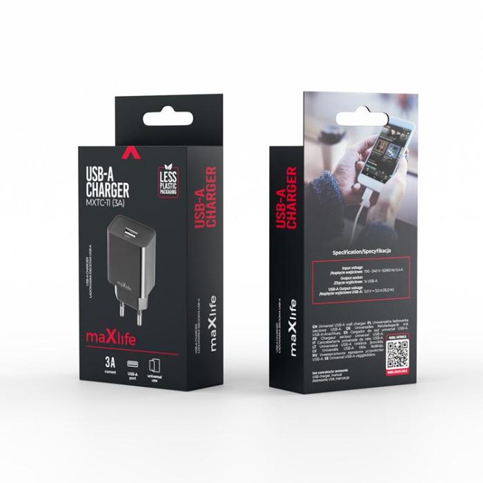 Maxlife - Maxlife Väggladdare 1xUSB-A 3A MXTC-11 - Svart