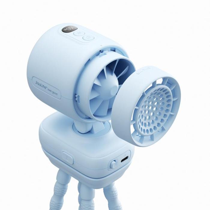 Jisulife - Jisulife Mini Barnefläkt 5000 mAh för Barnvagn med Tripod Fan 4 - Blå