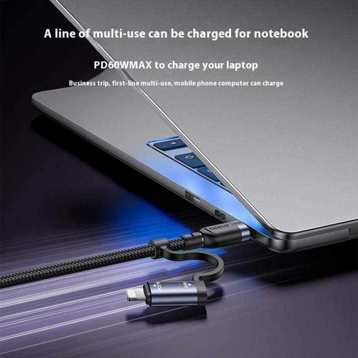 Yesido - YESIDO 4in1 USB - 2x USB-C/Lightning 60W kabel 8-pin 1.2m