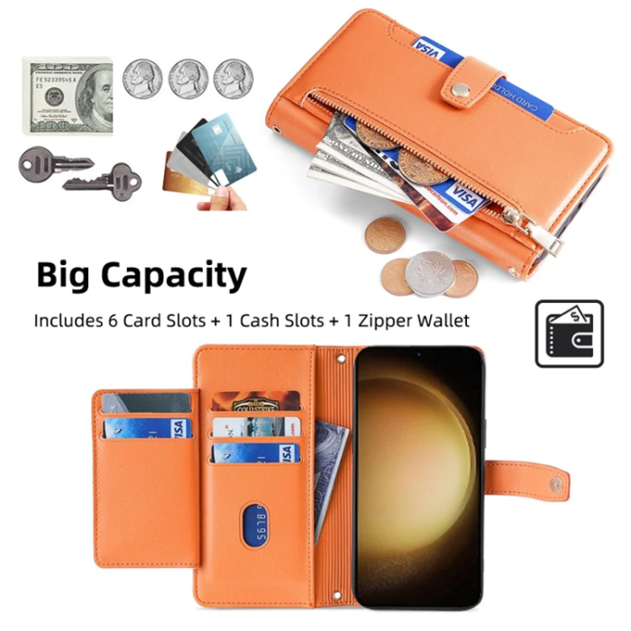 A-One Brand - Galaxy S23 Plus Konstläder Plånboksfodral Crossbody - Orange