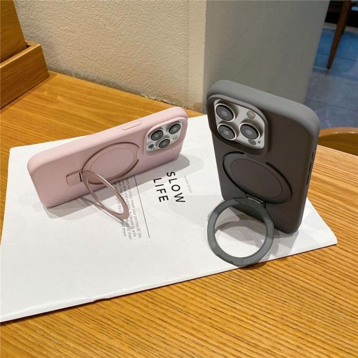 A-One Brand - Mobilskal för iPhone 15 Pro Max MagSafe Liquid Silikon Kickstand - Rosa