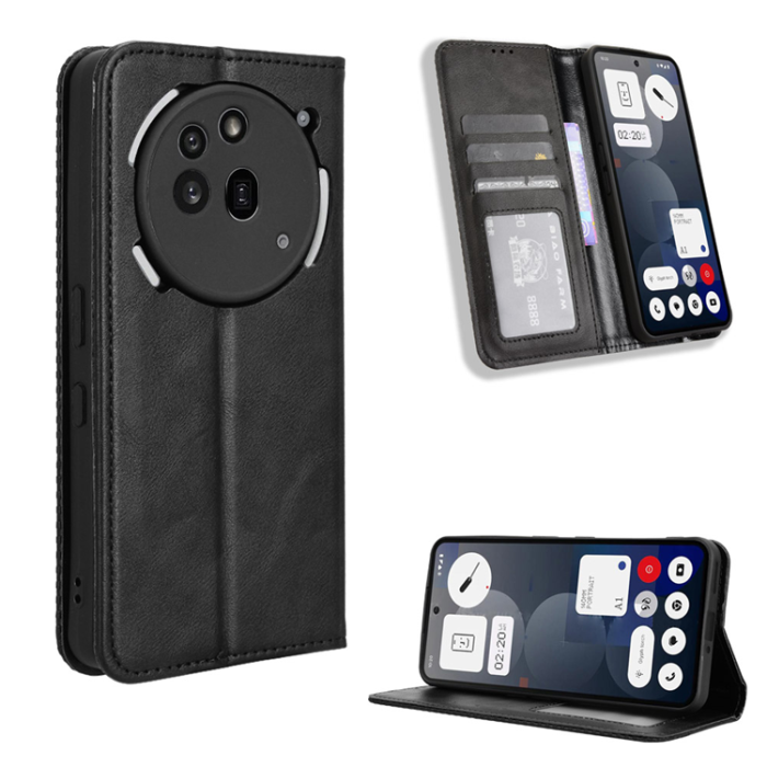 A-One Brand - Nothing Phone (3a) Pro Plånboksfodral Retro Kickstand - Svart