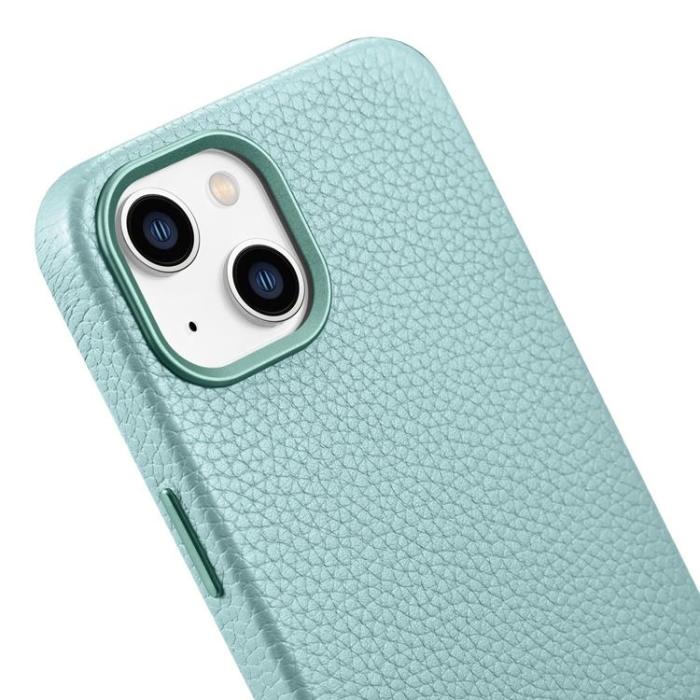 ICARER - iCarer iPhone 14 Plus Skal Magsafe Äkta Läder Litchi Premium - Grön
