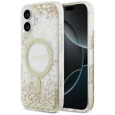 Guess - Guess iPhone 17 Mobilskal Magsafe Resin Bottom Glitter - Guld