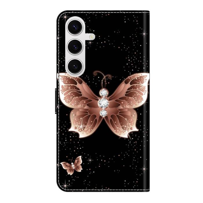 OEM - Samsung Galaxy S26 Fodral 3D Mönster PU Läder - Rosa Diamant Fjäril