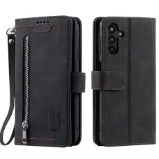 OEM - Samsung Galaxy S26 Fodral 9 Kortplatser Dragkedja Konstl&auml;der - Svart