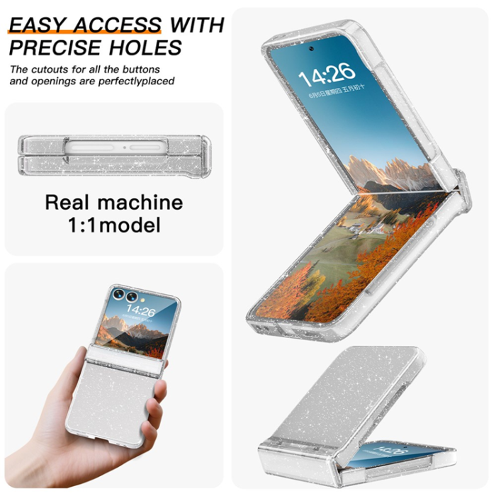 A-One Brand - Galaxy Z Flip7 Mobilskal Hinge Protection - Klart glitter