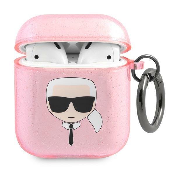 Karl Lagerfeld Glitter Karl`s Head Skal Airpods - Rosa