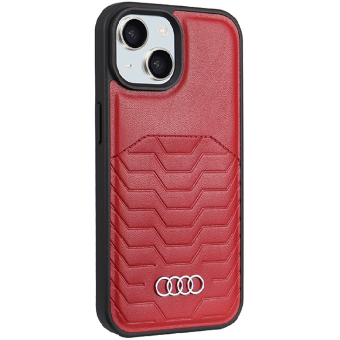 Audi - Audi iPhone 15 Mobilskal Magsafe Synthetic Läder - Röd