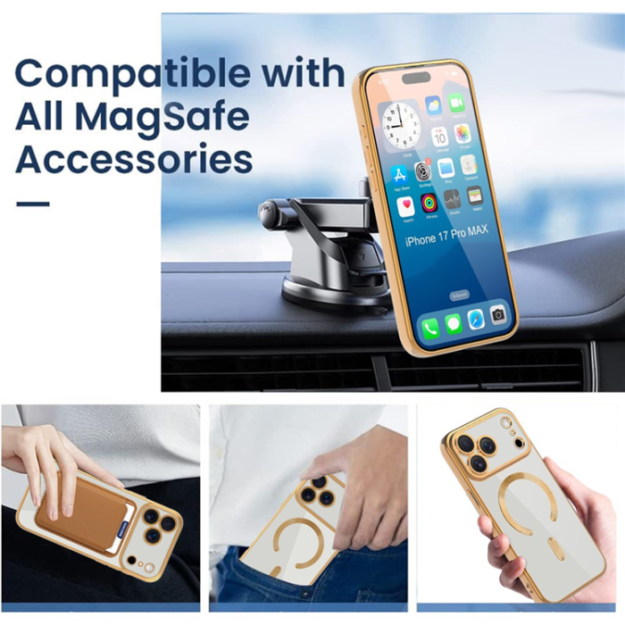 A-One Brand - iPhone 17 Pro Max Mobilskal MagSafe Korthållare TPU + PC - Brun
