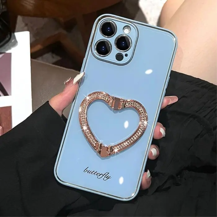 OEM - iPhone 14 Pro Max Skal Heart Kickstand - Blå