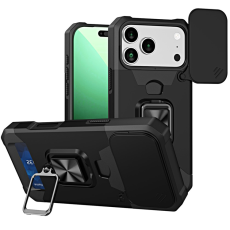 A-One Brand - iPhone 17 Pro Max Mobilskal Slide Lens Lid med Kortfack - Svart