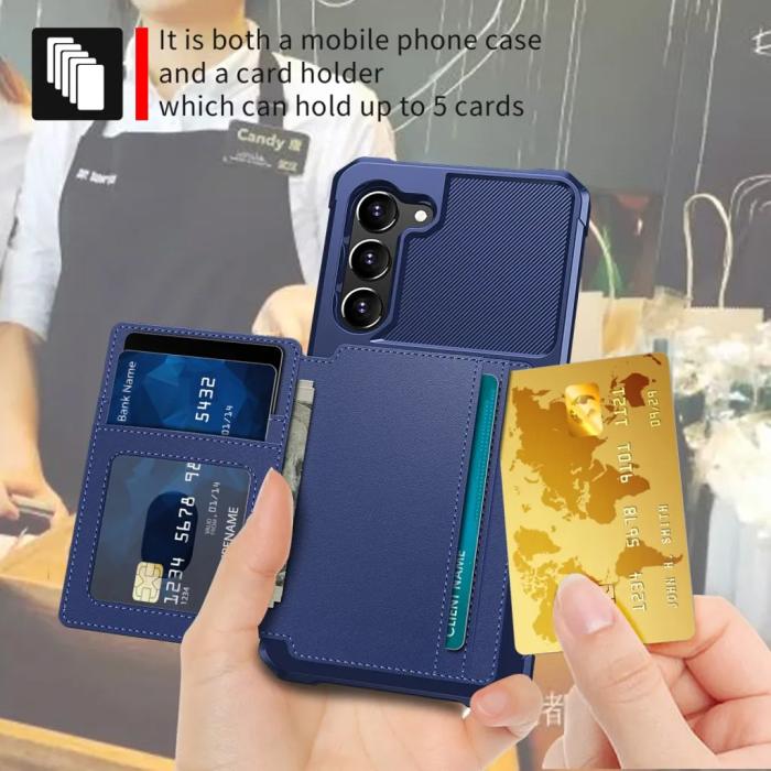 Taltech - Galaxy S23 Plus Mobilskal Korthållare Kickstand - Blå