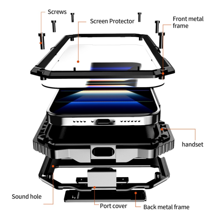R-JUST - R-JUST iPhone 16 Pro Max Mobilskal med Härdat Glas - Svart