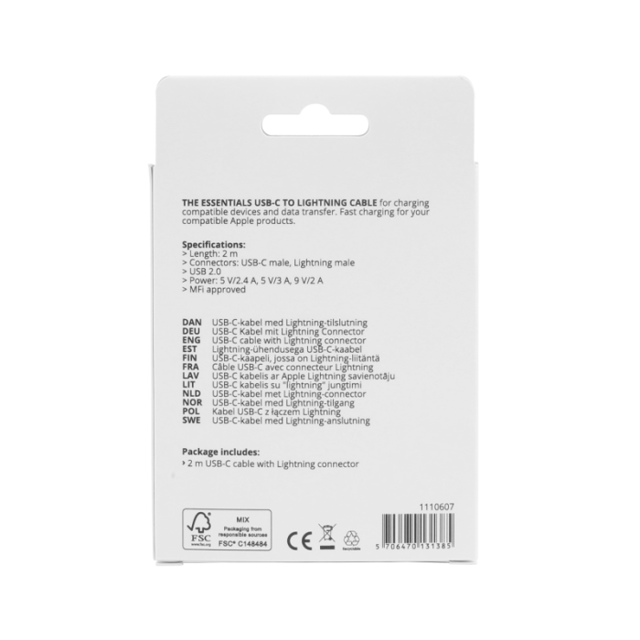 UTGATT1 - Essentials MFi USB-C Lightning-kabel 2m - Vit
