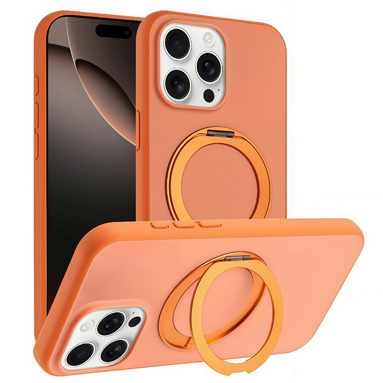 iPhone 16 Pro Mobilskal MagSafe Rotary Kickstand Skin Touch - Orange (Orange) | 2353 | AlltMobil